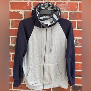 Broken Threads Men’s M Full Zip Navy Blue & Gray Long Sleeve Hooded Jacket F1